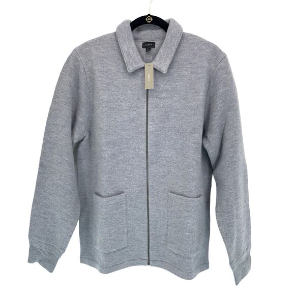 NEW J Crew Boiled Merino Wool Coach's Jacket Sweater Gray Full Zip Mens Large - Picture 2 of 7